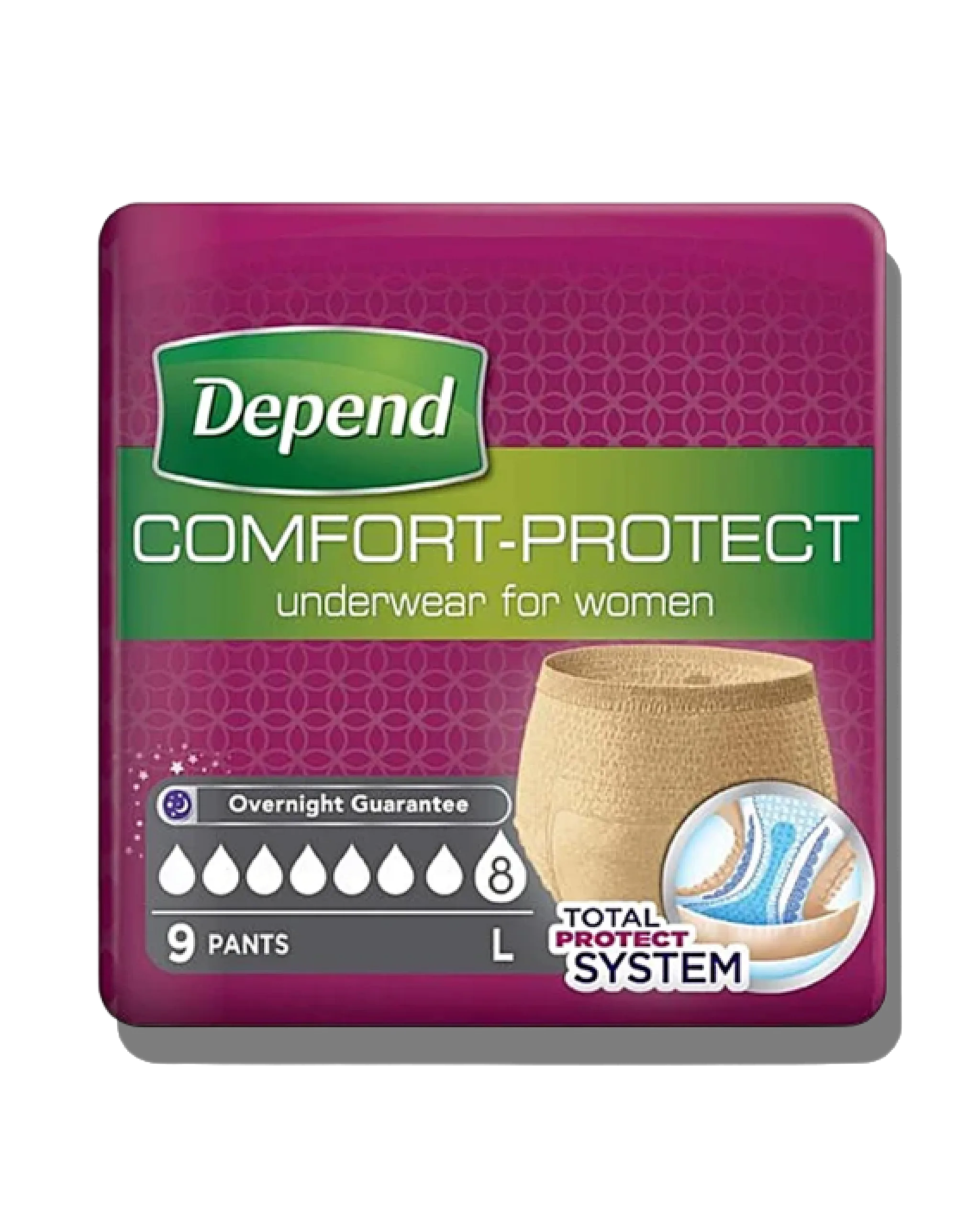 2057_original_ai_nobg_final_2048x2560 Depend Comfort Protect Underwear for Women Large, Pack of 9 - الصورة 1
