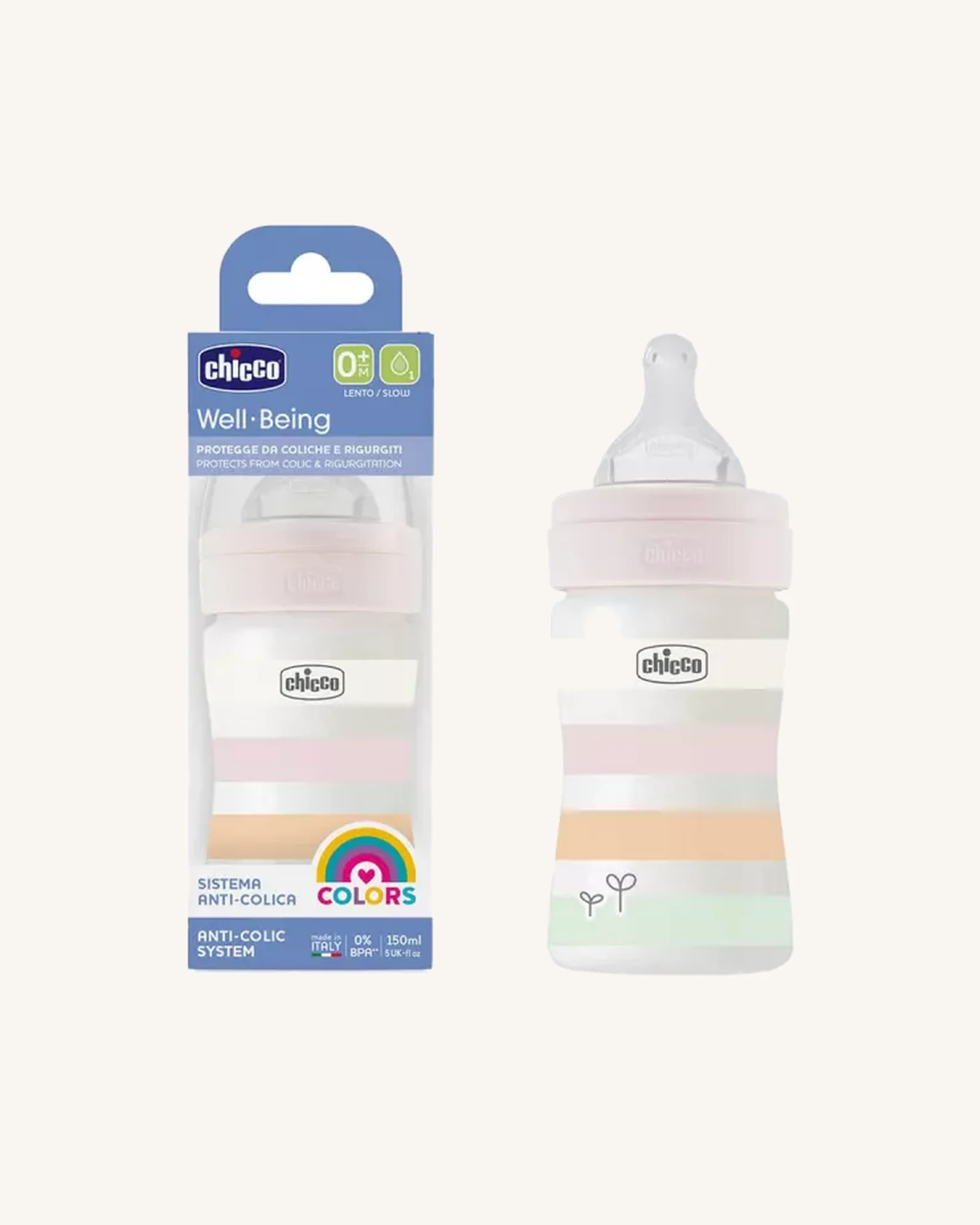 Chicco Well-Being Anti-Colic Feeding Bottle 150ml, Slow Flow 0m+ – Girl