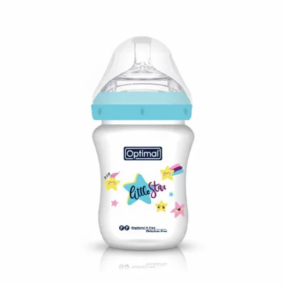 Optimal Mamilla Extra Wide Neck Feeding Bottle, Double Anti Colic System 300ml (0 Months+) Blue, Pink, Green