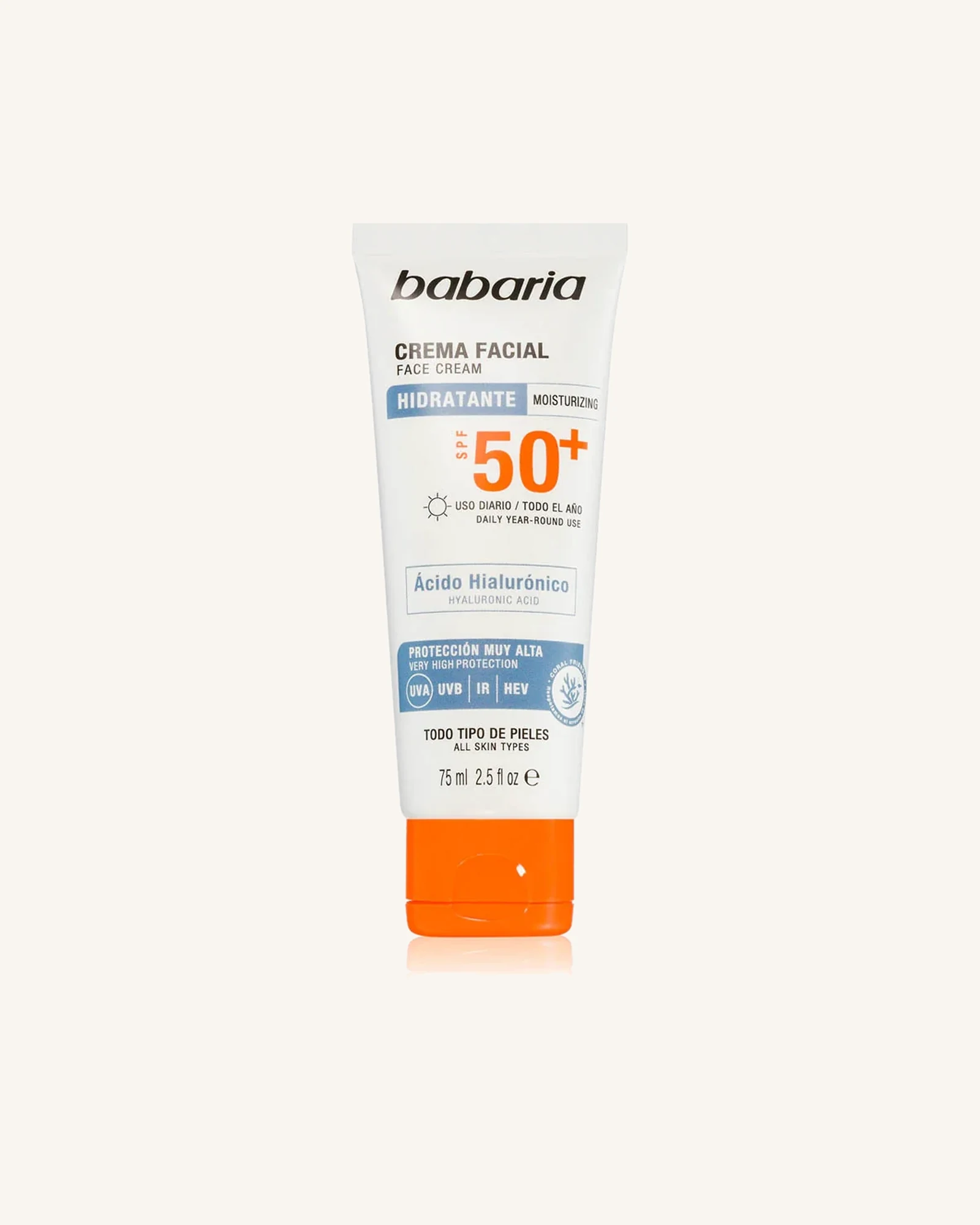 Babaria Facial Sun Cream Hyaluronic Acid SPF 50+ - 75ml