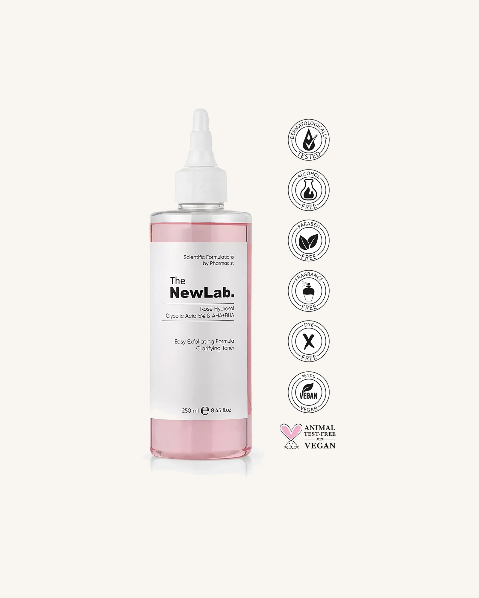 The NewLab Glycolic AHA+BHA Toner 250ml The NewLab Glycolic Acid 5% + AHA + BHA Clarifying Toner - 250ml