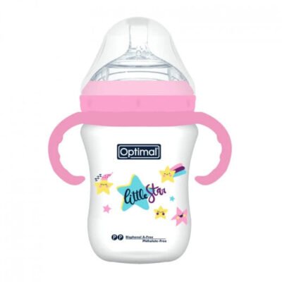 Optimal Mamilla Extra Wide Neck Feeding Bottle With Handle, Double Anti Colic System 300ml (6 Months+) Blue, Pink, Green