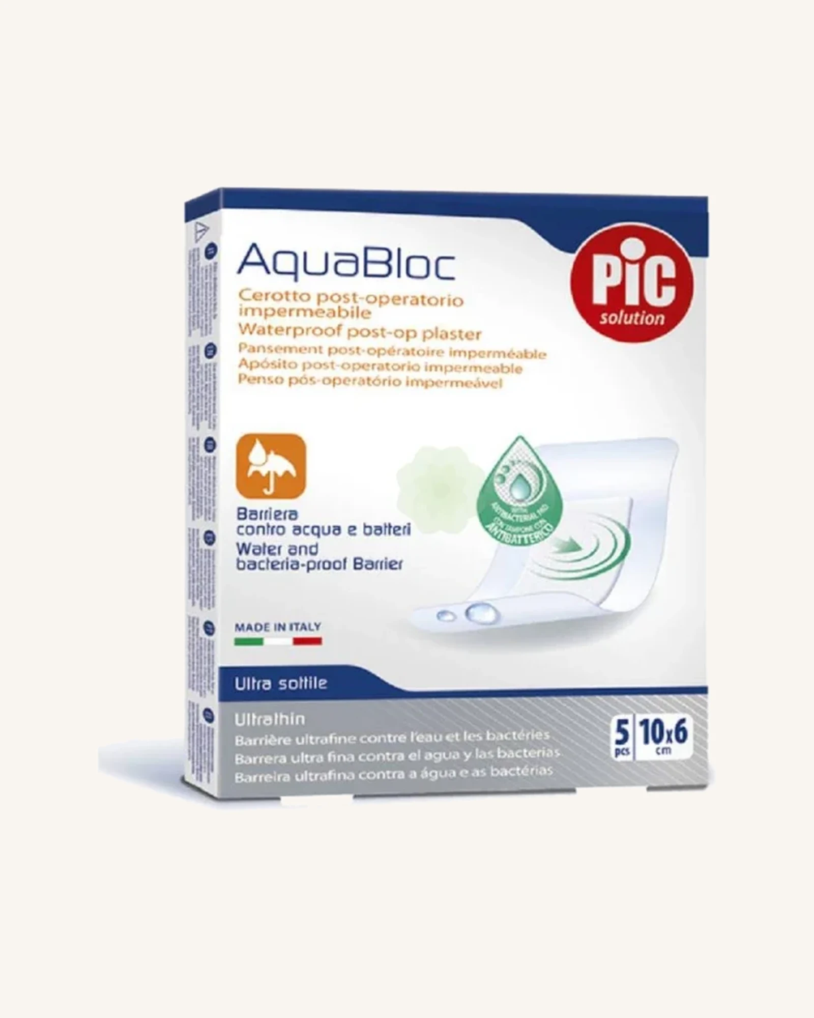 5 SAQUABLOC PLASTERS 10X6 STERILE ANTIB